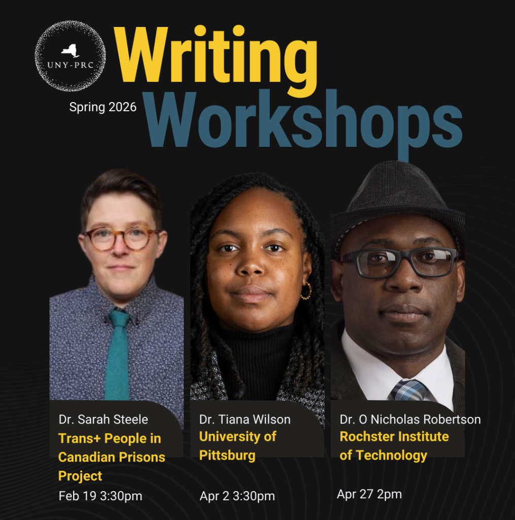 Flyer announcing UNY-PRC Writing workshops with headshots of future authors.